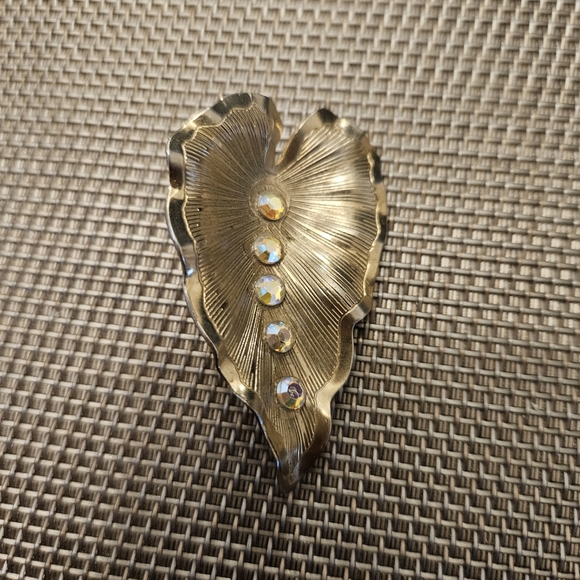 Vintage 1960's Lady Ellen goldtone rhinestones leaf hair clip aurora borealis - Picture 2 of 6